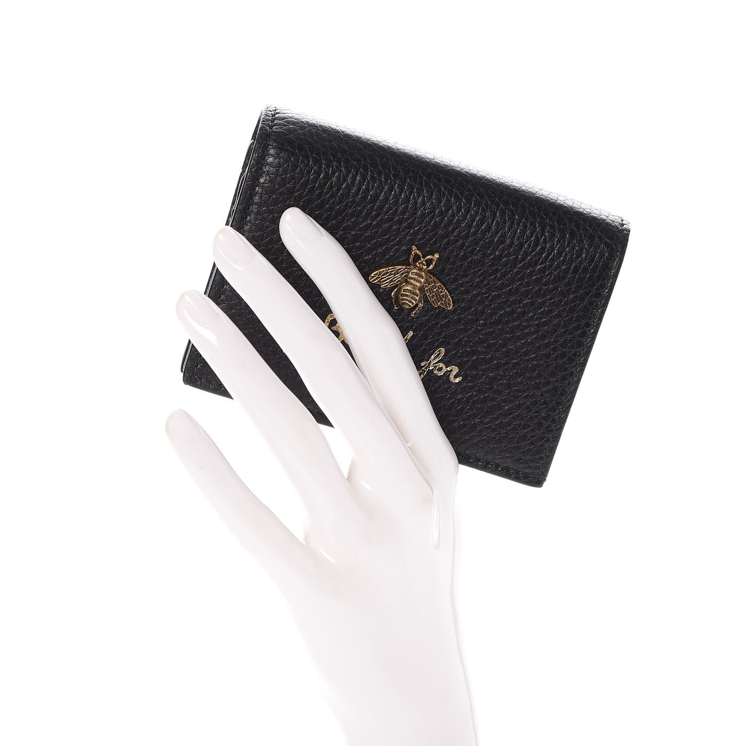 Gucci Pebbled Calfskin Animalier Card Case Black 2 of 8
