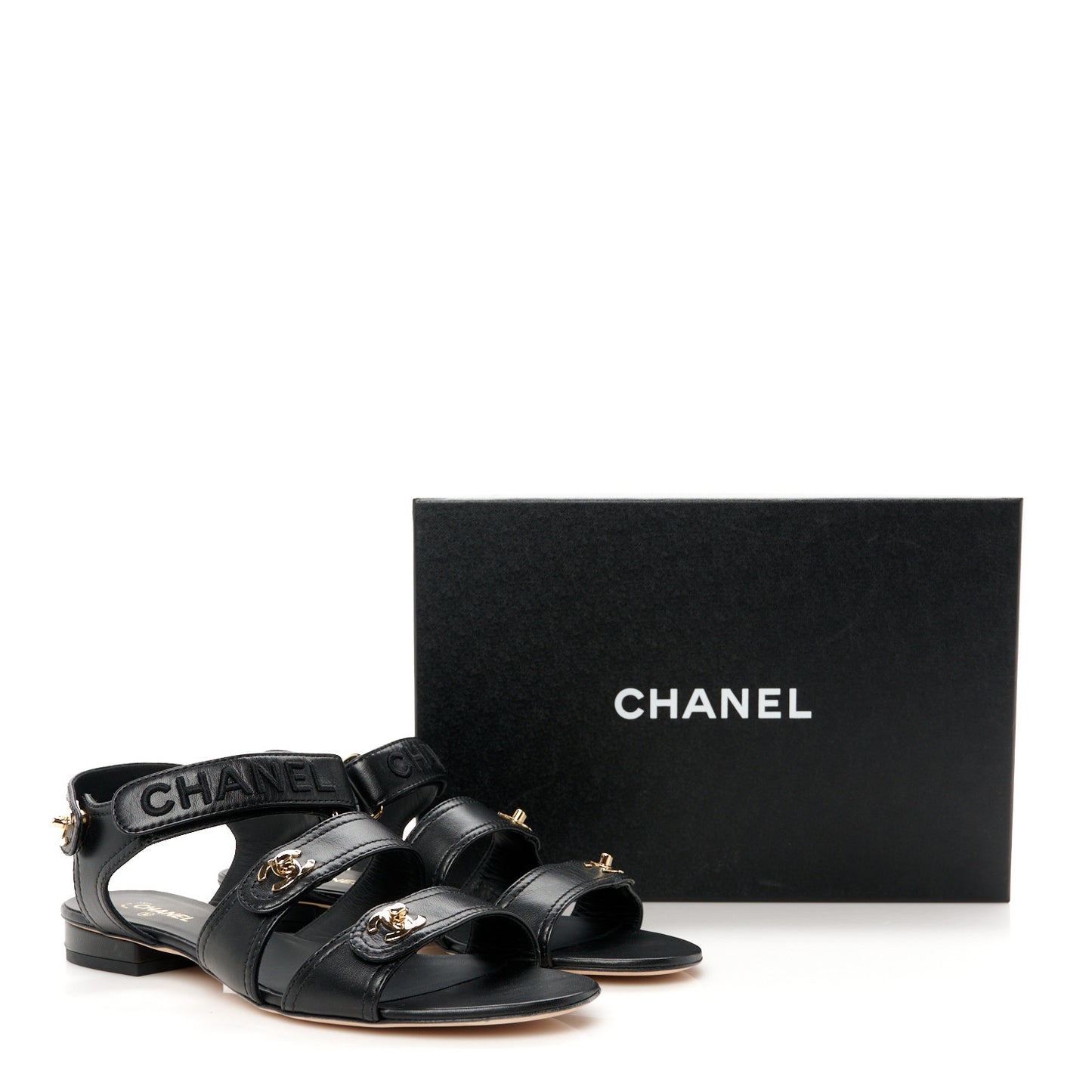 Lambskin Logo CC Turnlock Sandals 39.5 Black