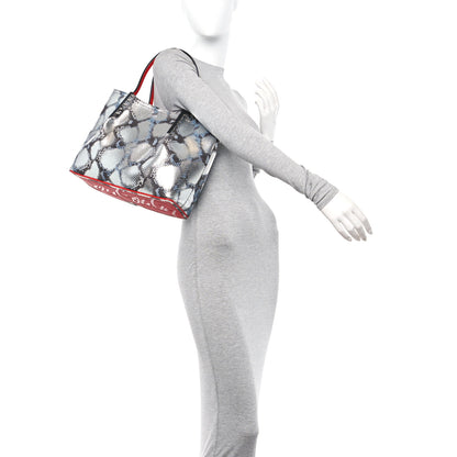 Christian Louboutin Python Embossed Calfskin Spiked Small Cabarock Shopper Tote Silver 2 of 10