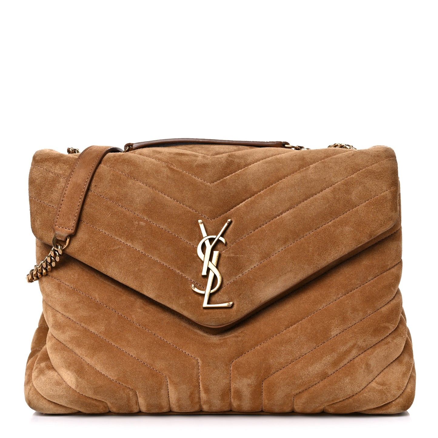 Suede Y Quilted Monogram Medium Loulou Chain Satchel Cinnamon