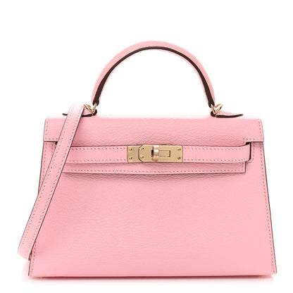 Hermes Chevre Mysore Horseshoe Mini Kelly Sellier 20 Rose Sakura Gris Perle 1 of 9
