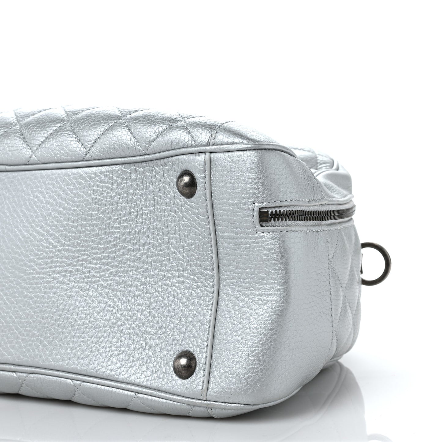 Metallic Calfskin Quilted Medium Airlines Round Trip Bowling Bag Silver