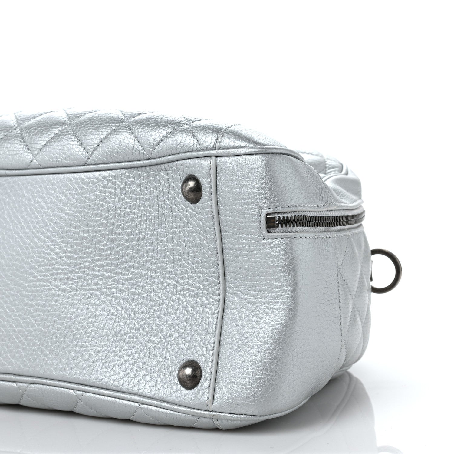 Chanel Metallic Calfskin Quilted Medium Airlines Round Trip Bowling Bag Silver 9 of 9