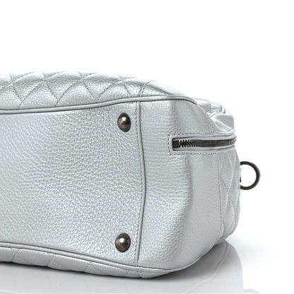 Chanel Metallic Calfskin Quilted Medium Airlines Round Trip Bowling Bag Silver 9 of 9