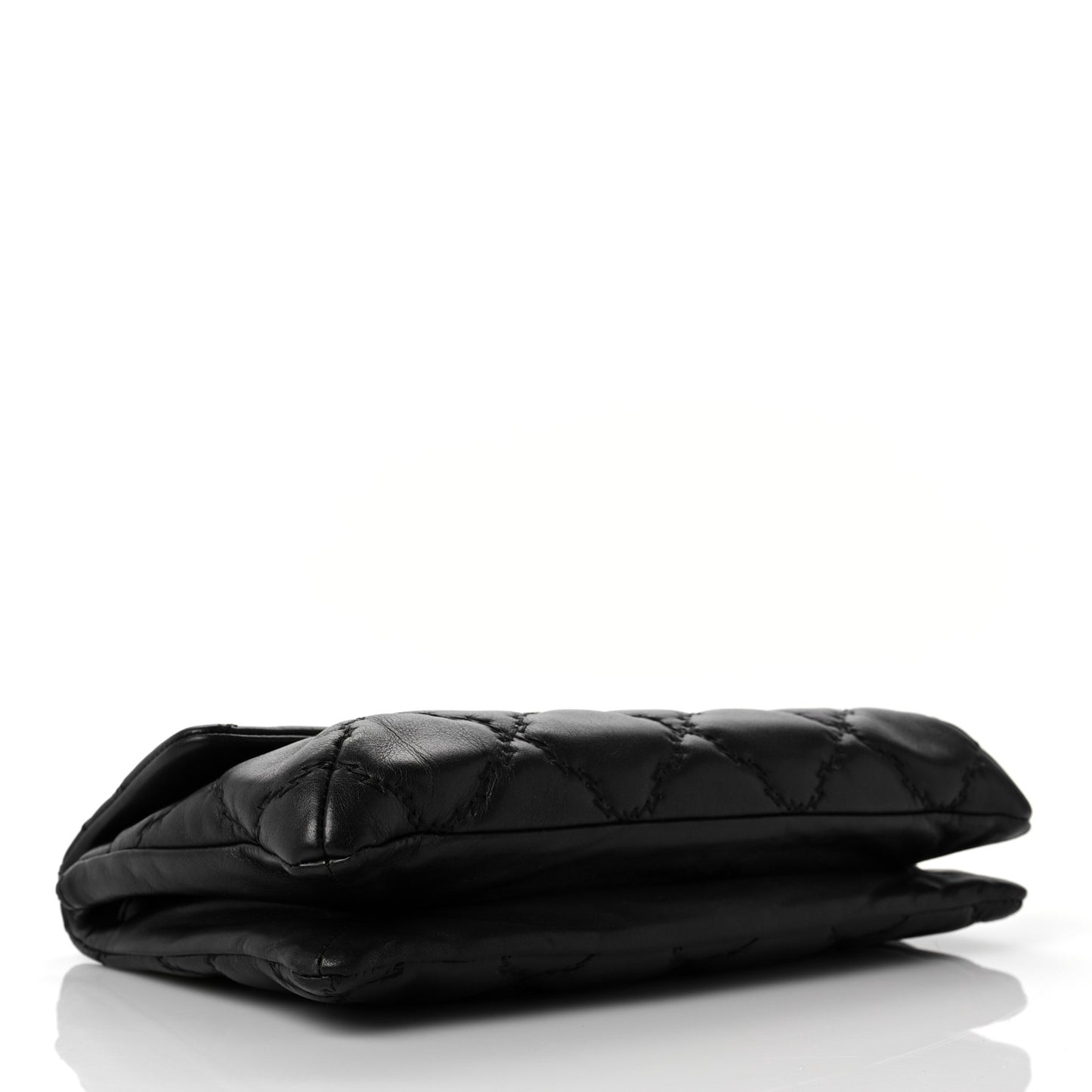 Calfskin Quilted Double Stitch Hamptons Clutch with Chain Black