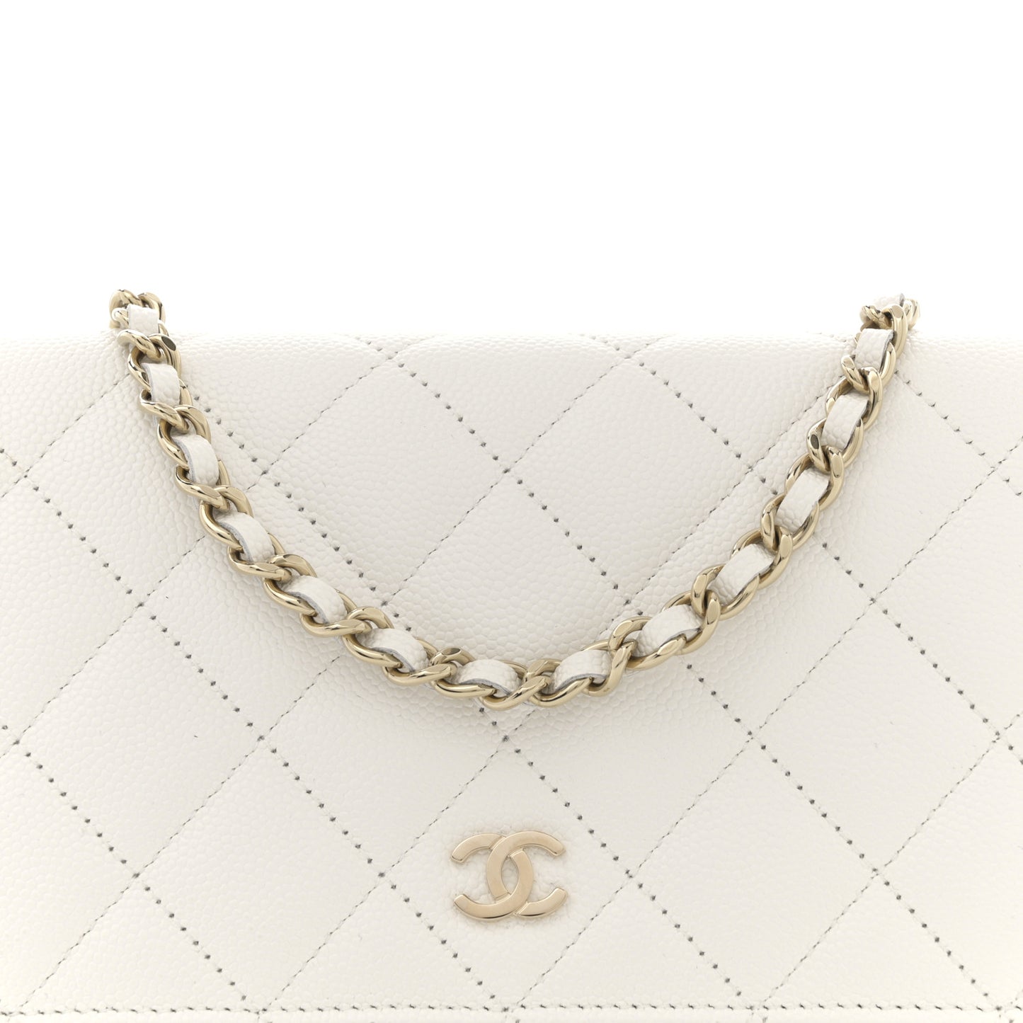 Caviar Quilted Wallet on Chain WOC White