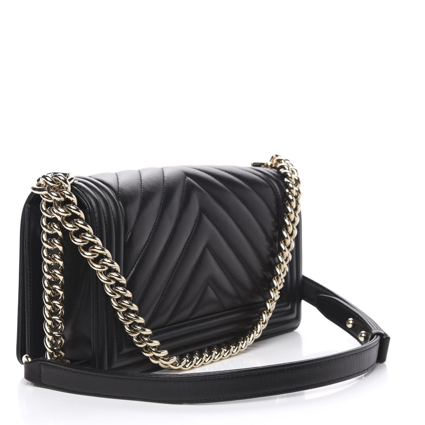 Lambskin Chevron Quilted Medium Boy Flap Black