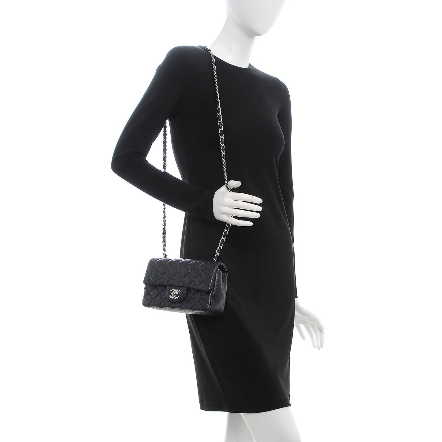 Caviar Quilted Mini Rectangular Flap Navy