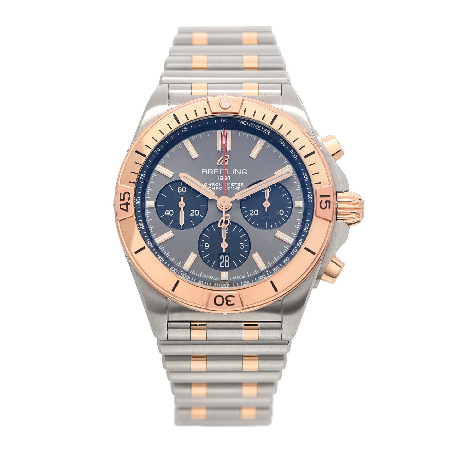 Stainless Steel 18K Rose Gold 42mm Chronomat B01 Automatic Watch Grey UB0134