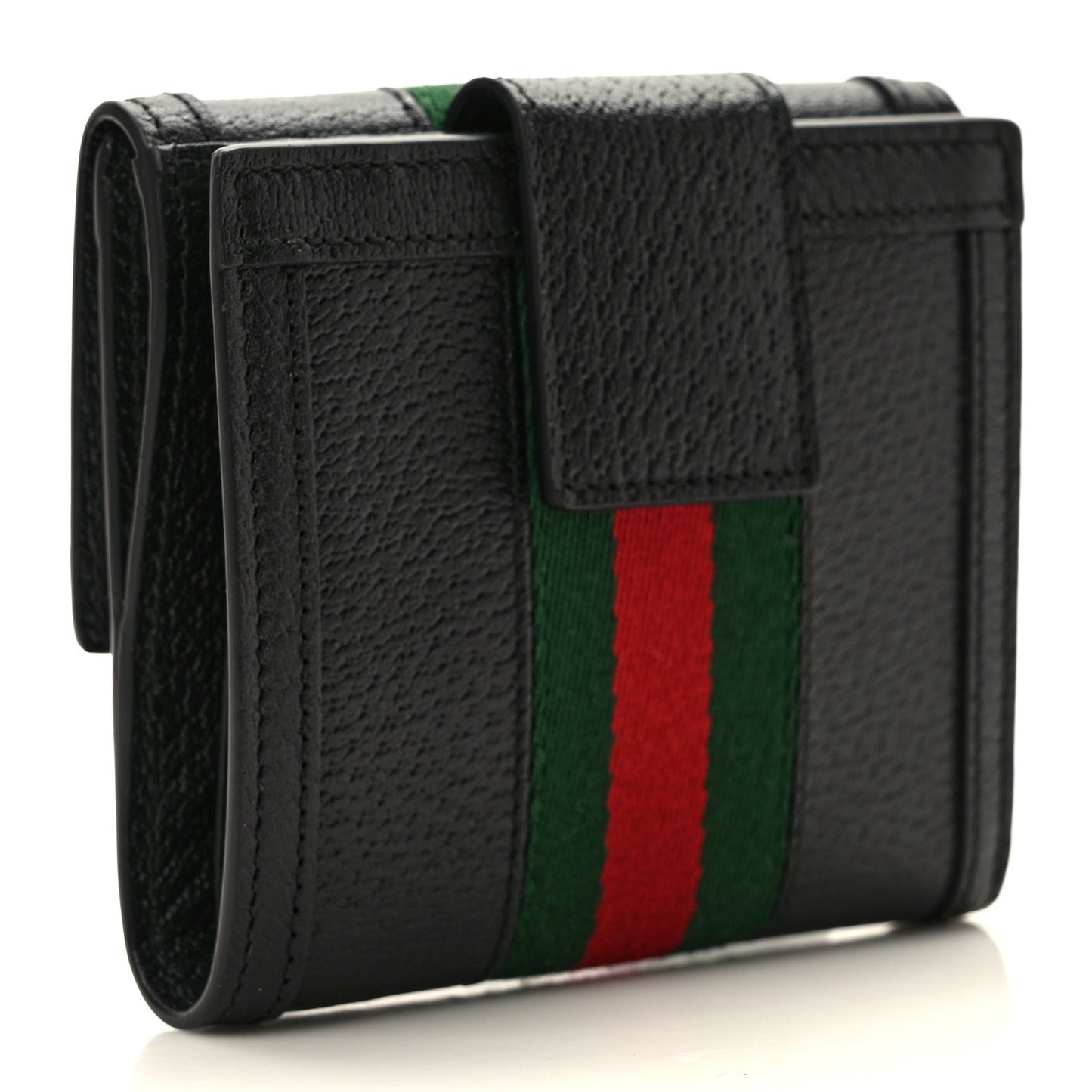Textured Calfskin Web Ophidia French Flap Wallet Black
