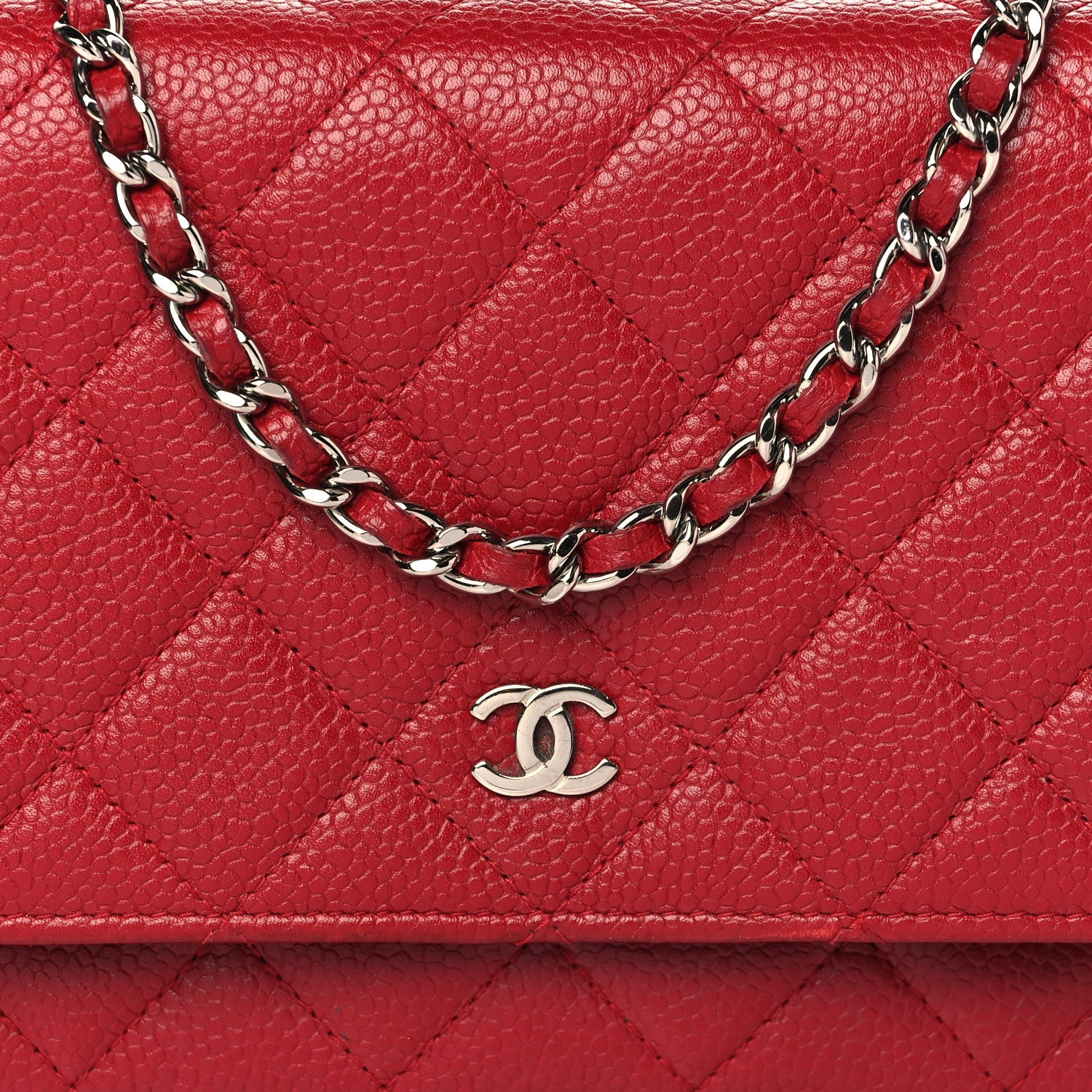 Chanel Caviar Quilted Wallet On Chain WOC Red 8 of 10