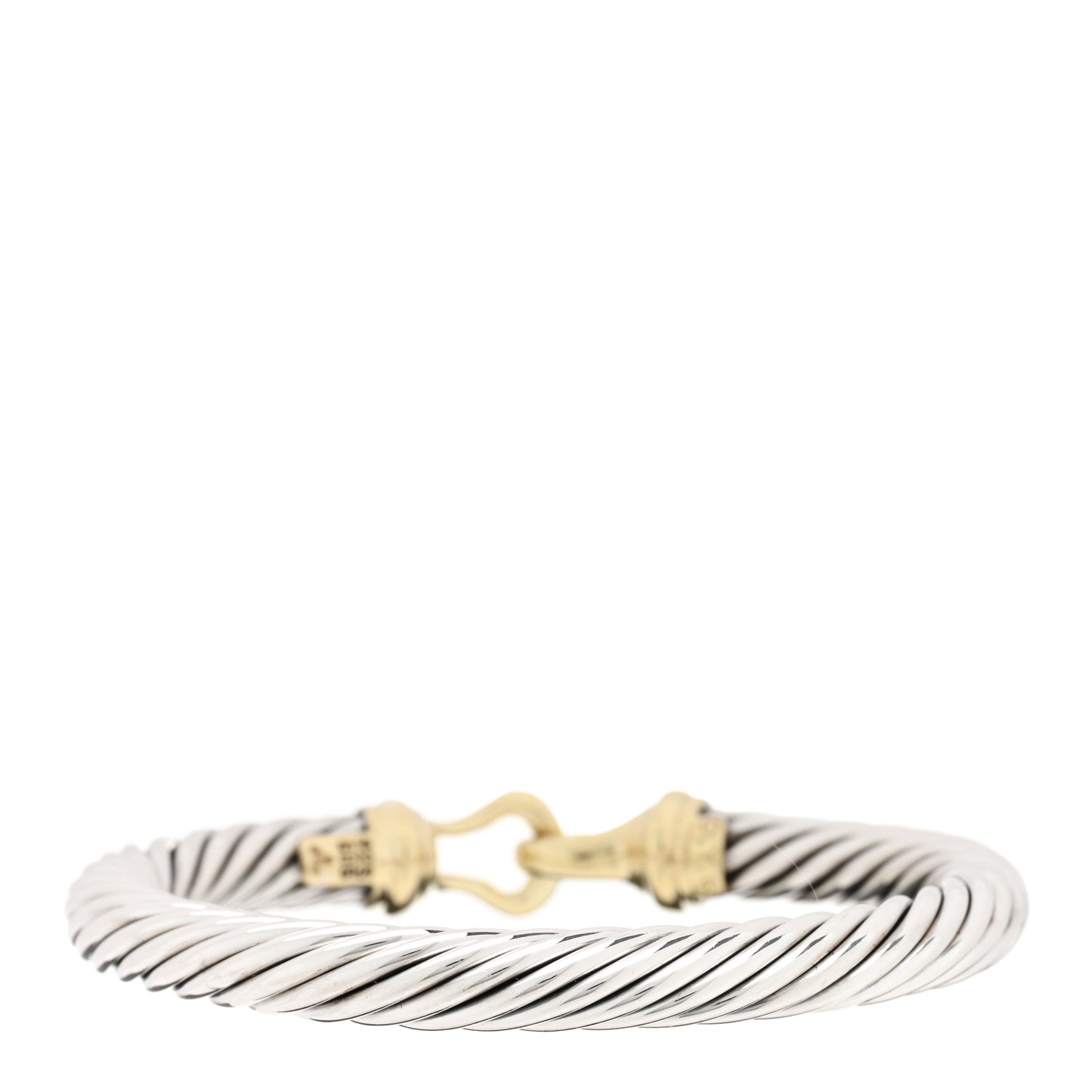Sterling Silver 14K Yellow Gold 7mm Cable Classic Buckle Bracelet