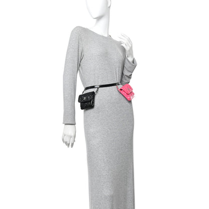 Chanel Patent Quilted Belt In Love Double Mini Flap Waist Bag Black Pink 2 of 16
