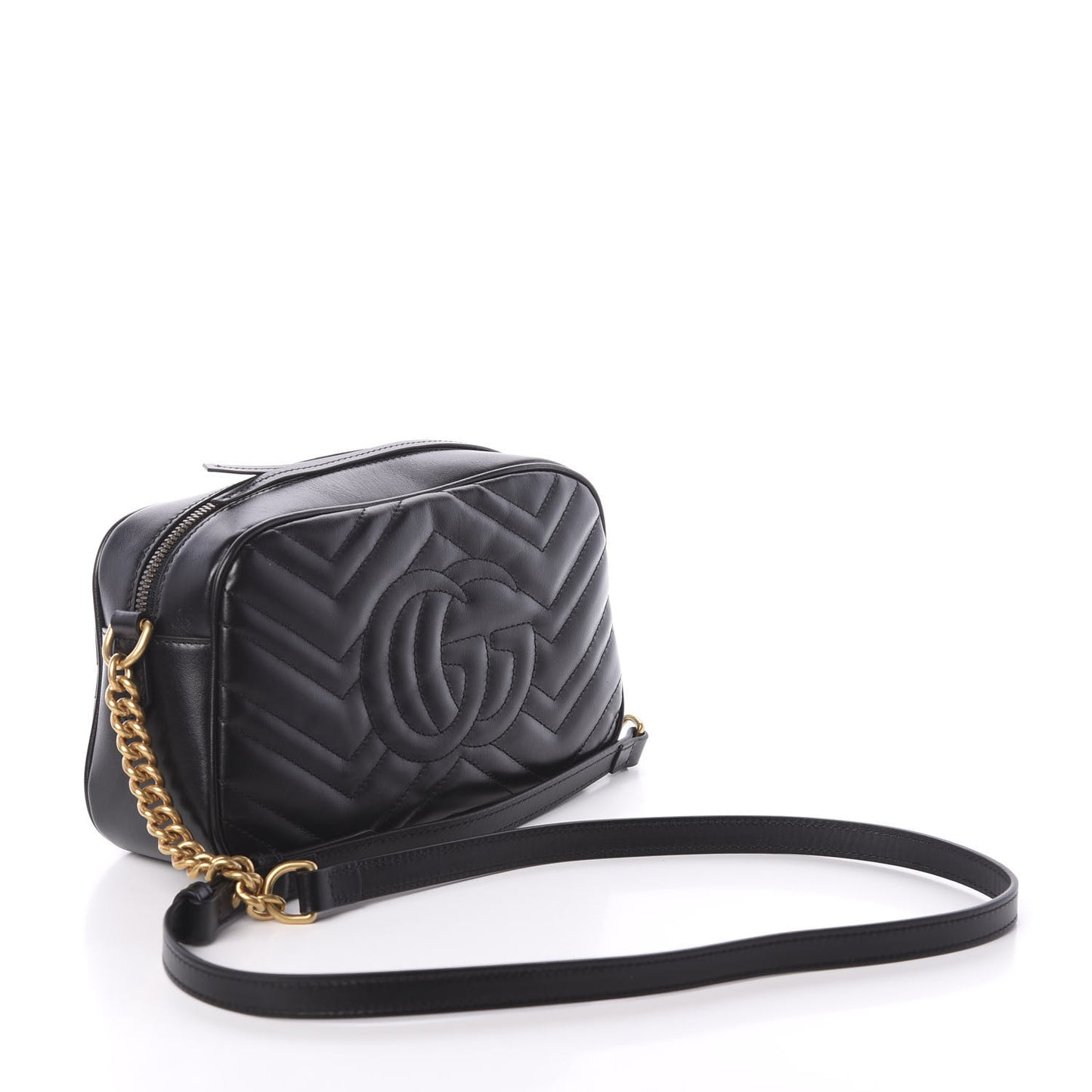 Calfskin Matelasse Small GG Marmont Chain Shoulder Bag Black