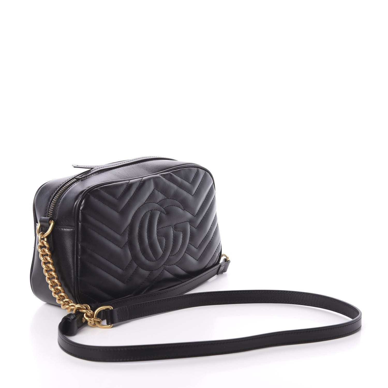 Gucci Calfskin Matelasse Small GG Marmont Chain Shoulder Bag Black 2 of 8