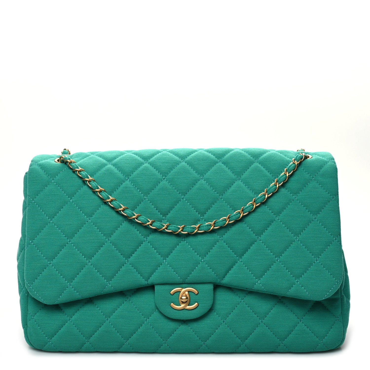 Chanel Jersey Quilted XL Jumbo Flap Green 1 of 9