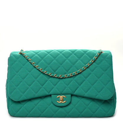 Chanel Jersey Quilted XL Jumbo Flap Green 1 of 9