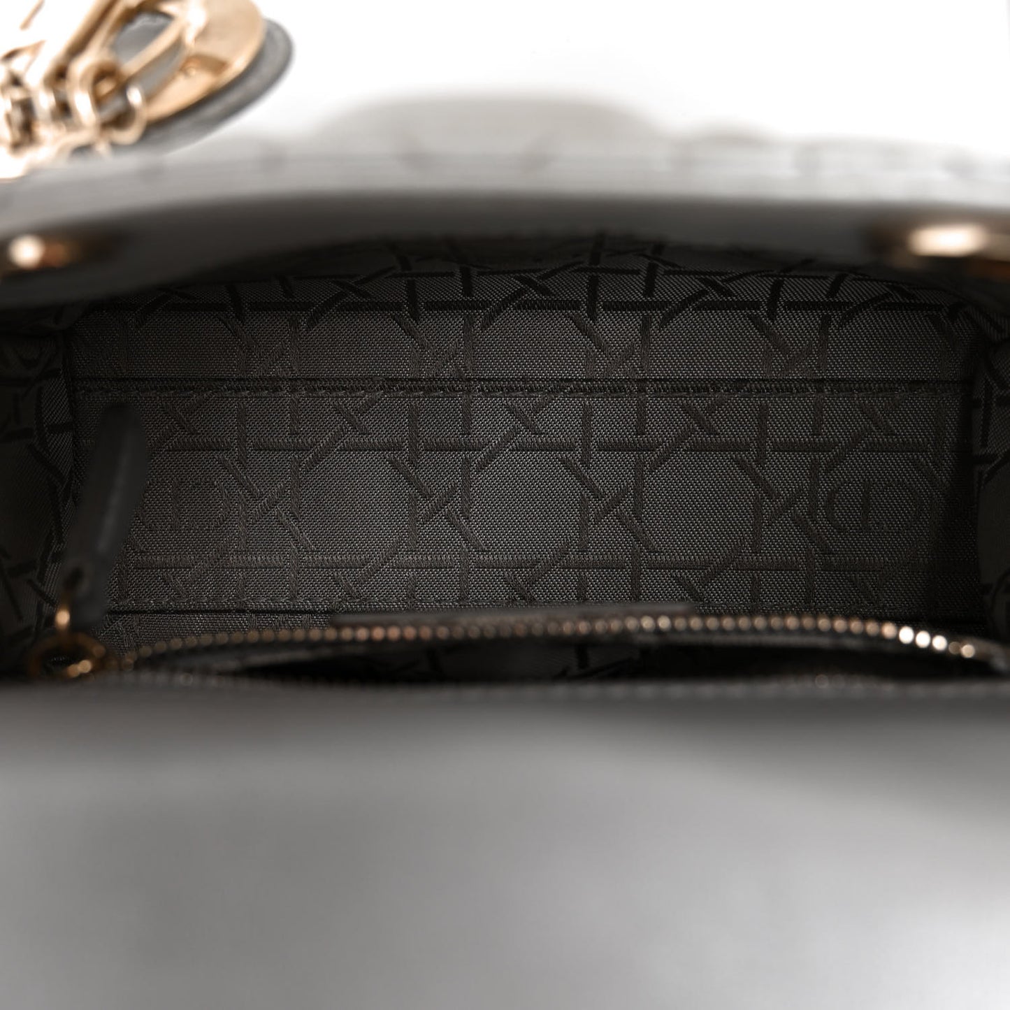 Metallic Lambskin Cannage Mini Lady Dior Grey