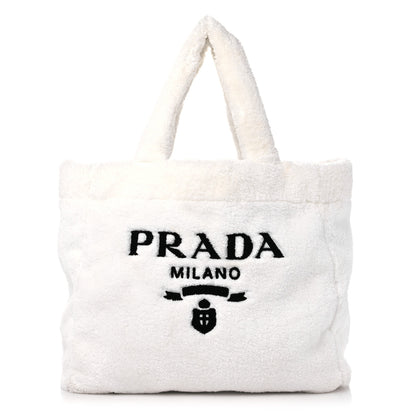 Prada Terry Cloth Tote Bag White Black 1 of 8