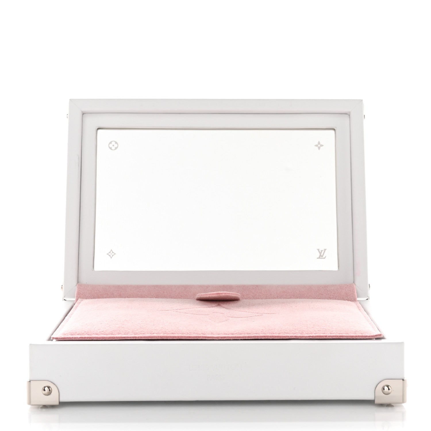 Louis Vuitton Calfskin Mirror Monogram Etched Jewelry Box Trunk White 5 of 12