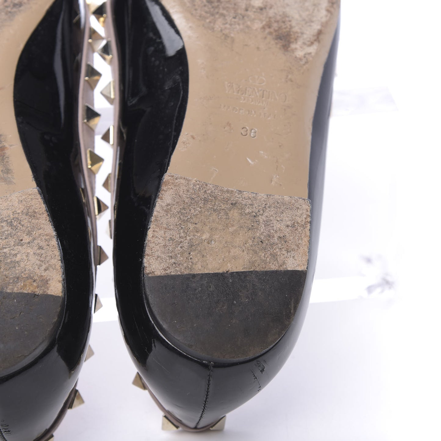 Patent Nappa Rockstud Ballerina Flats 38 Black Poudre