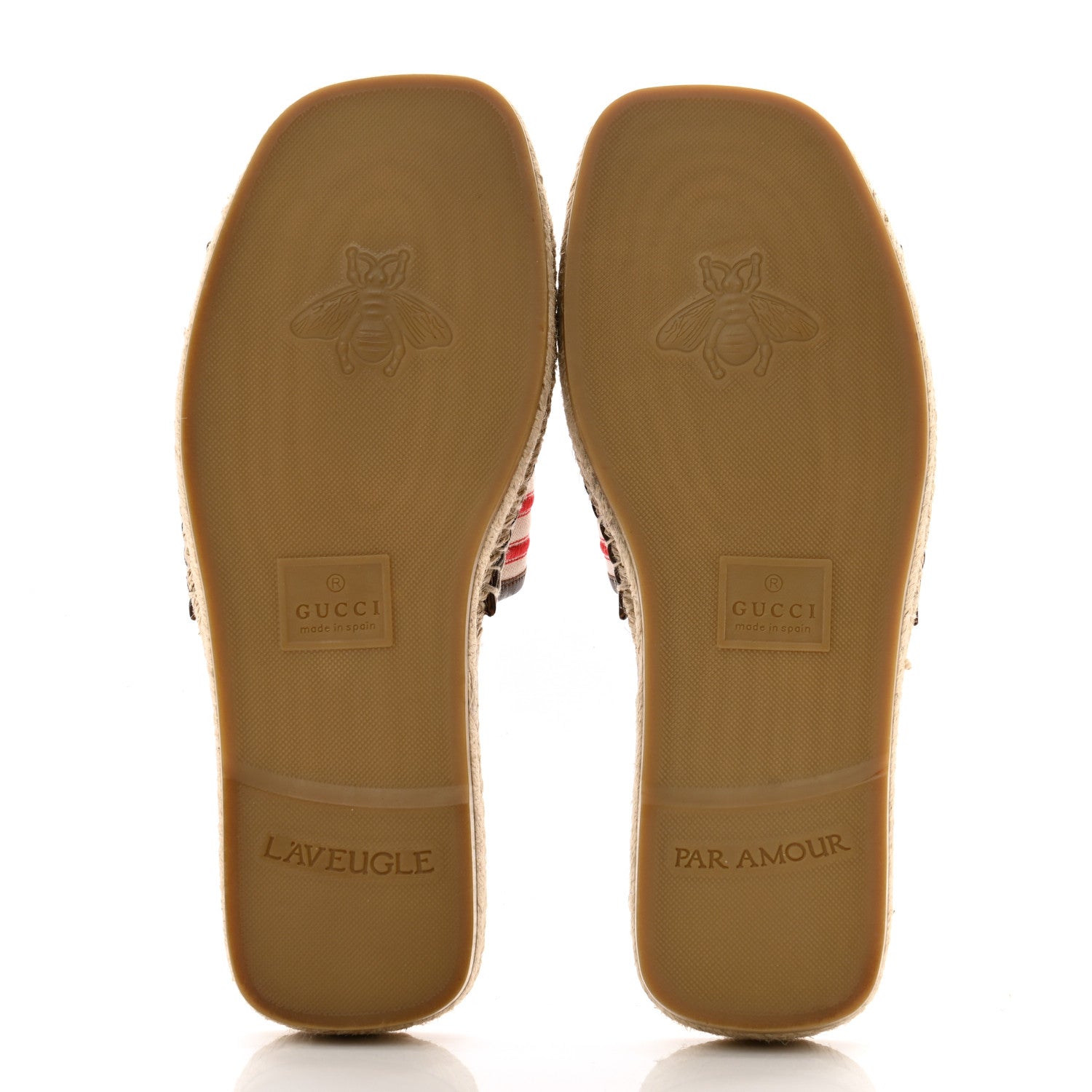 Gucci Canvas Miro Soft Calfskin Striped Mens Espadrille Flat Slide Sandals 9 Greggio Brown Sugar 5 of 11