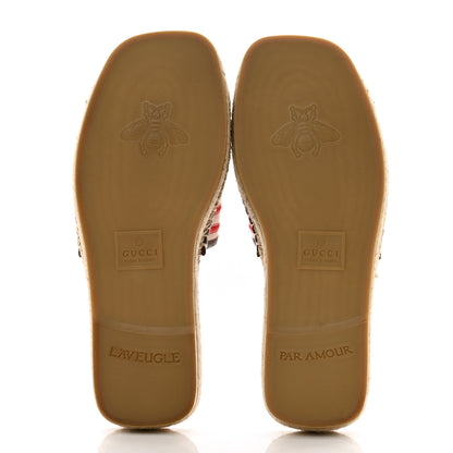 Gucci Canvas Miro Soft Calfskin Striped Mens Espadrille Flat Slide Sandals 9 Greggio Brown Sugar 5 of 11