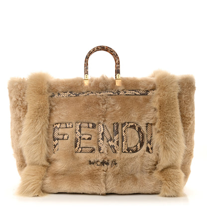 Fendi Fox Fur Sheepskin Elaphe Plexiglass FF Embossed XL Fendi Sunshine Shopper Tote Natural 1 of 11