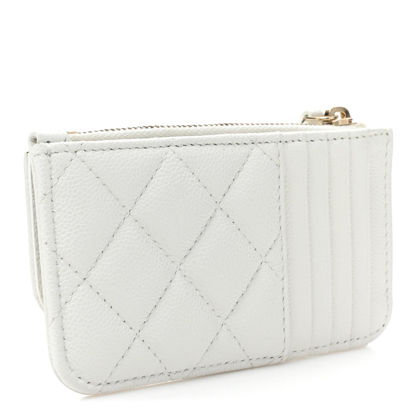 Caviar Quilted Flap Zip Card Holder White