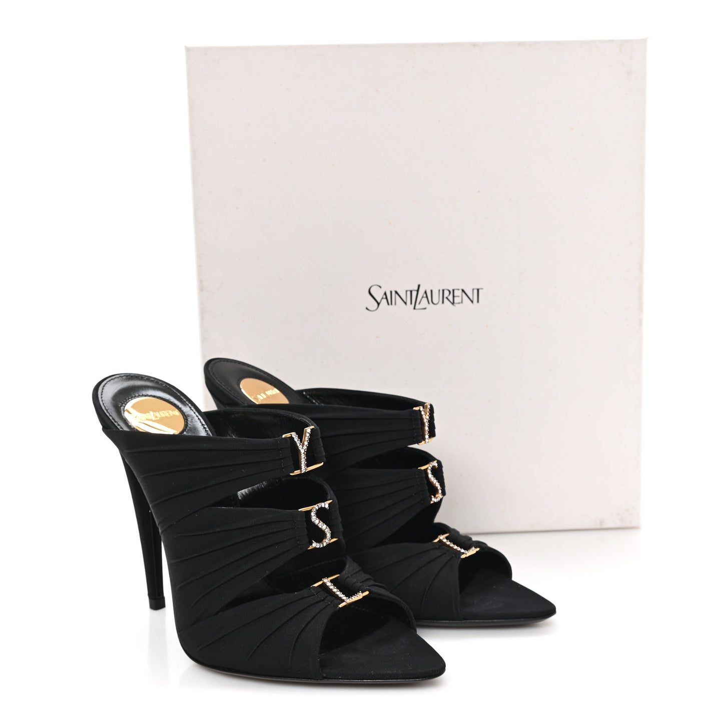 Crepe Satin Crystal Emilie 110 Sandals 37 Black