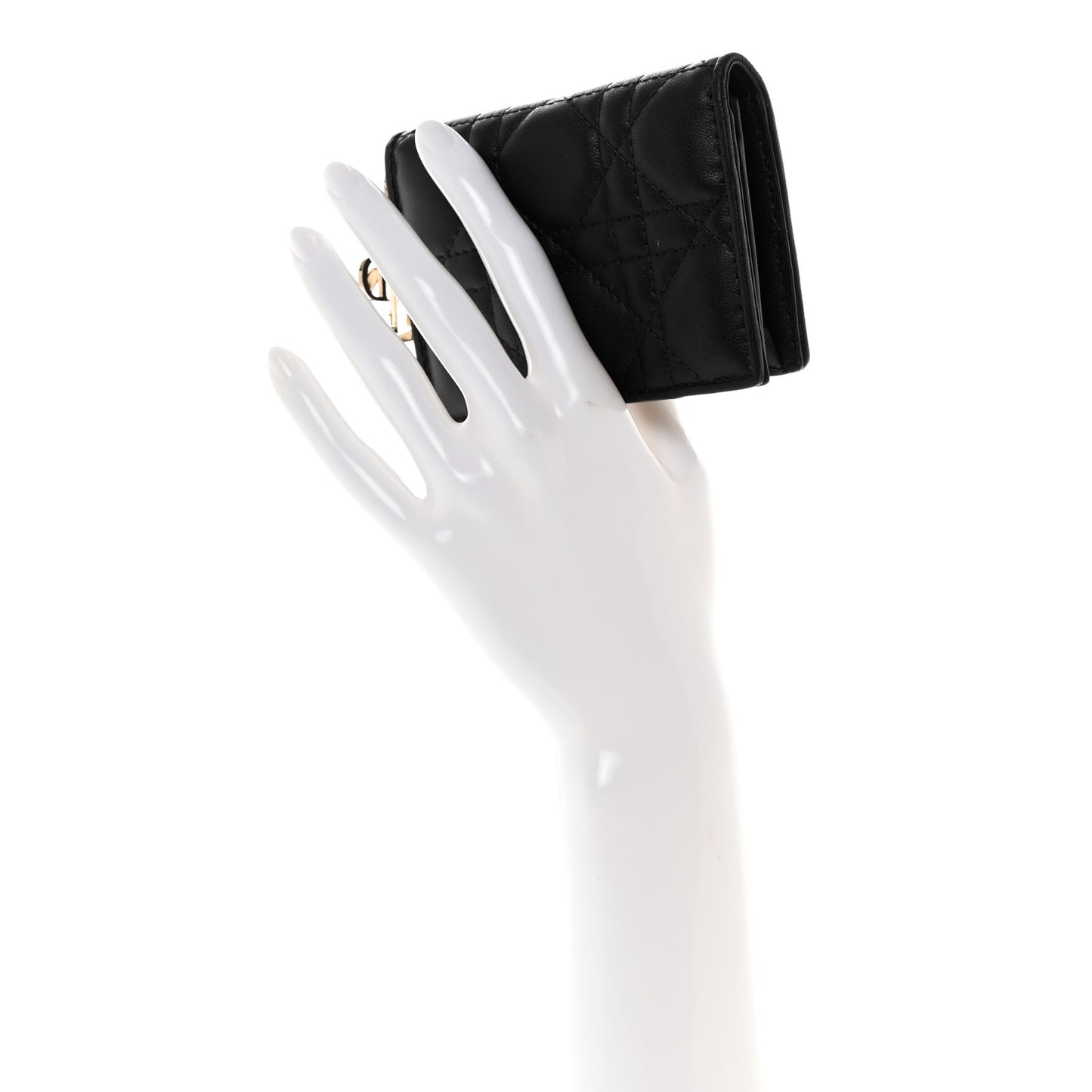 Lambskin Cannage Small Lady Dior Flap Card Holder Black