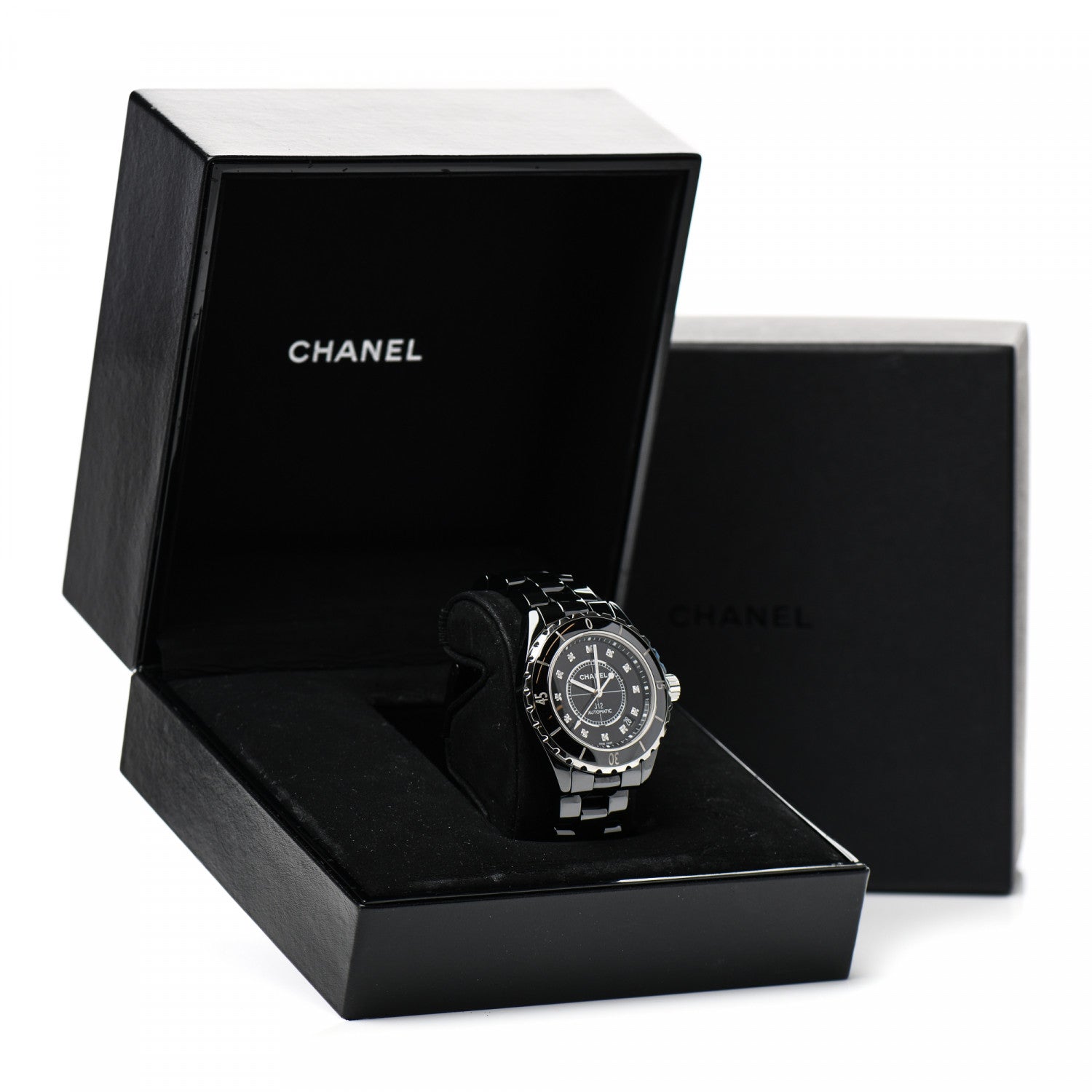 Chanel Stainless Steel Ceramic Diamond 38mm J12 Automatic Watch Black 5 of 5