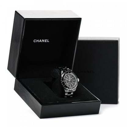 Chanel Stainless Steel Ceramic Diamond 38mm J12 Automatic Watch Black 5 of 5