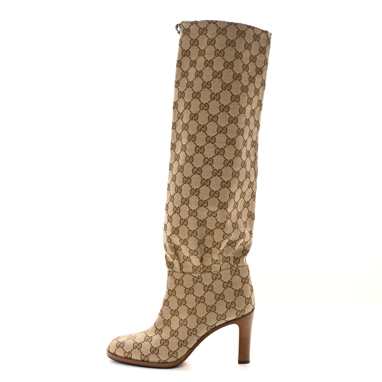 Monogram Malaga Kid Lisa Mid Heel Boots 38.5 Beige Ebony