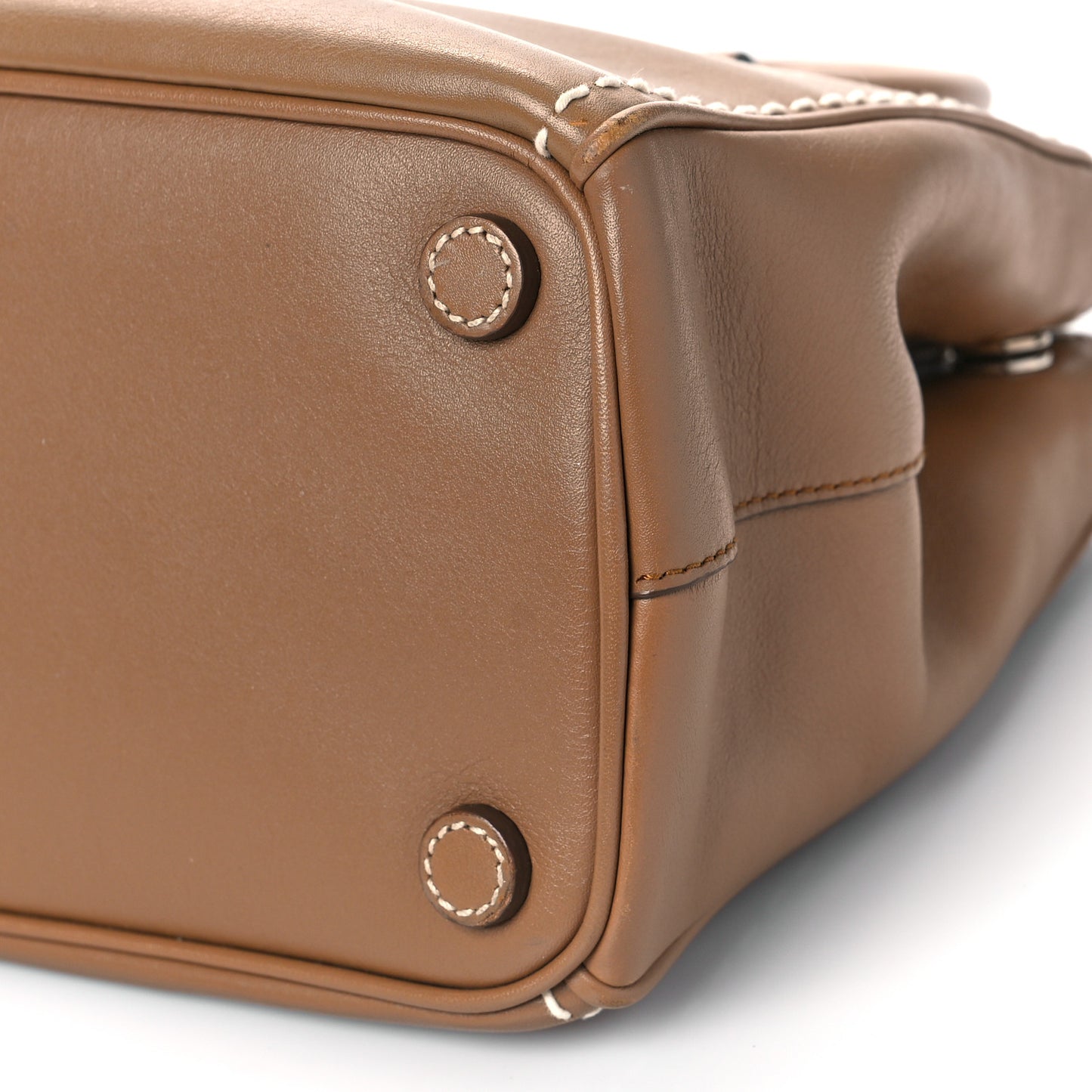 City Calf Mini Hand Stitched Galleria Double Zip Tote Caramel