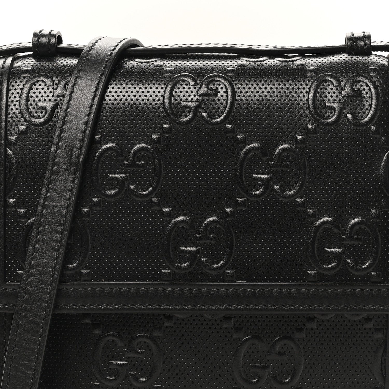 Gucci Calfskin GG Tennis Embossed Messenger Bag Black 8 of 11
