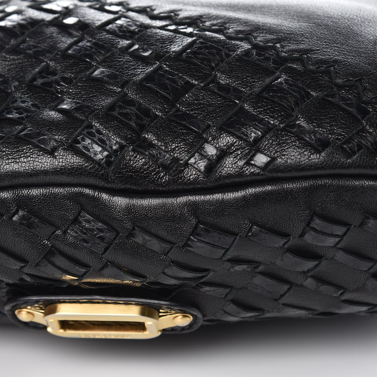 Lambskin Snakeskin Woven Hobo Black
