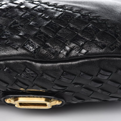 Jimmy Choo Lambskin Snakeskin Woven Hobo Black 11 of 15
