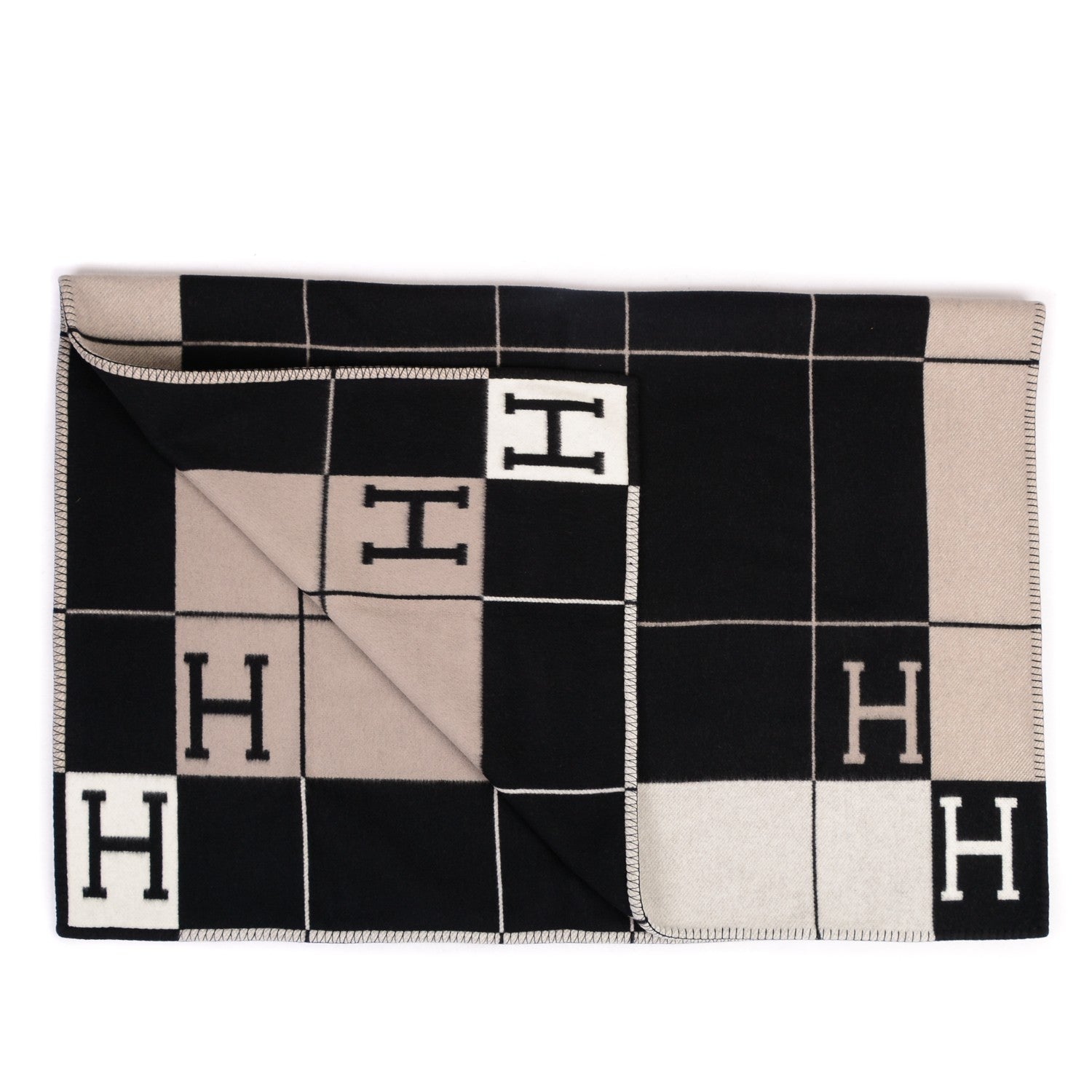 Hermes Wool Cashmere Avalon III Blanket Ecru Black 3 of 4