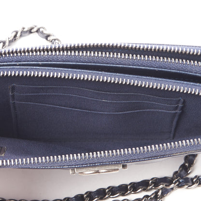 Chanel Metallic Caviar Quilted Small Boy Clutch With Chain Navy 7 of 11