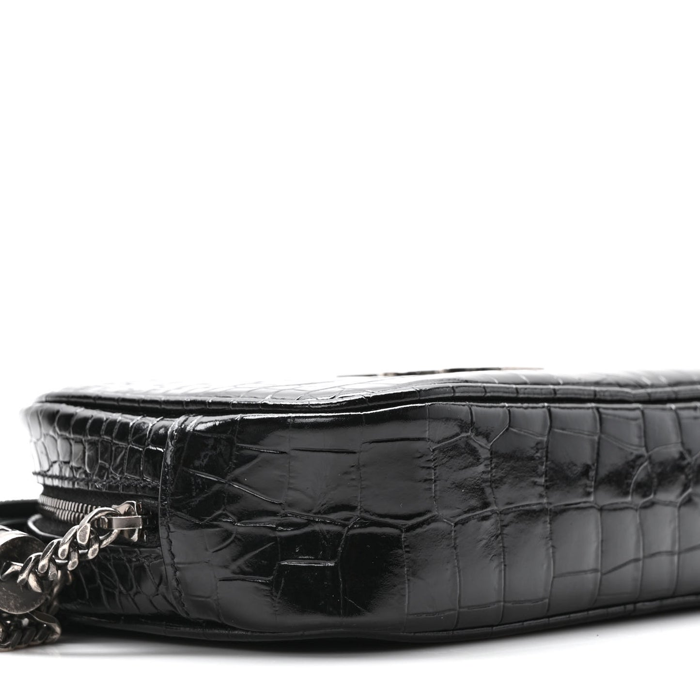 Calfskin Crocodile Embossed Monogram Mini Lou Camera Bag Black