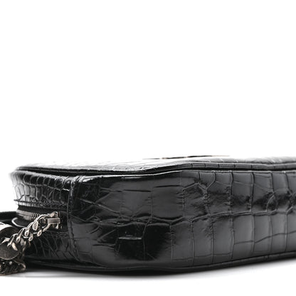 Saint Laurent Calfskin Crocodile Embossed Monogram Mini Lou Camera Bag Black 7 of 8