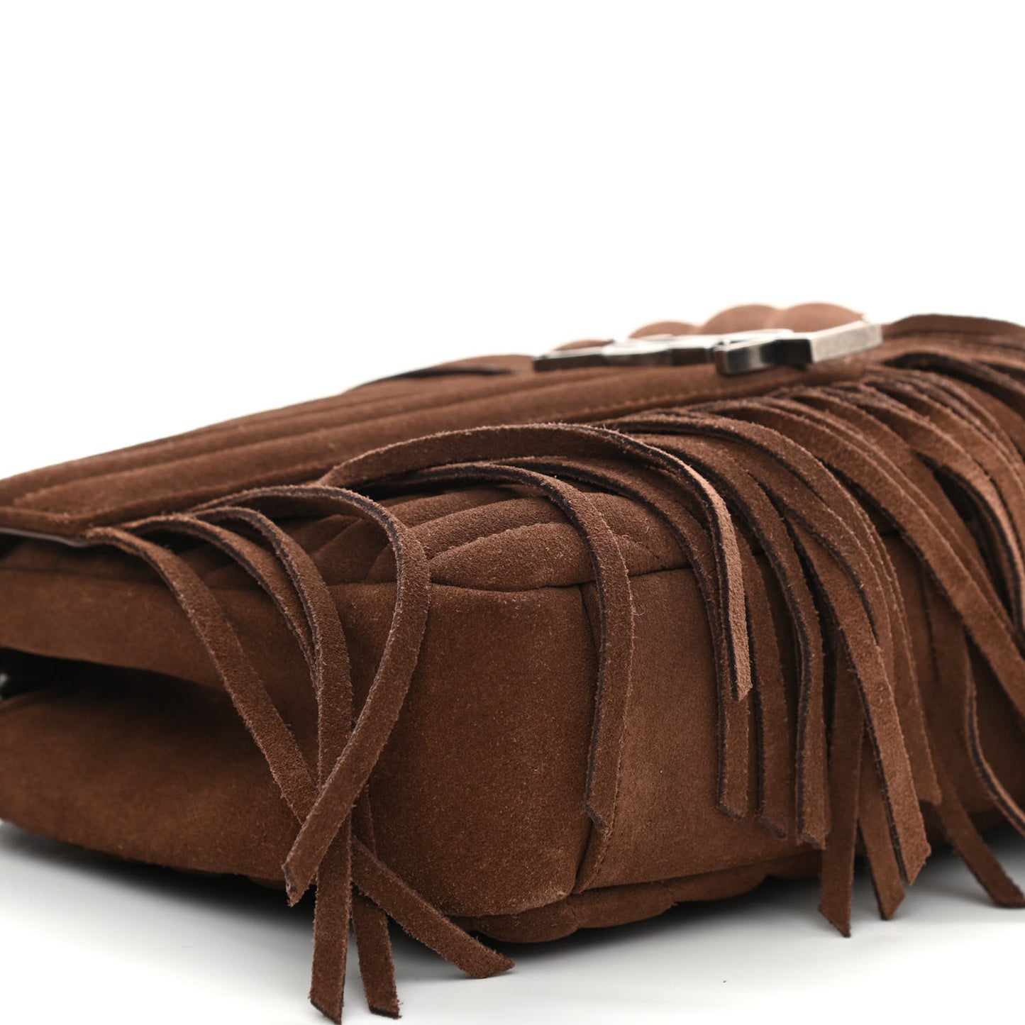 Suede Matelasse Chevron Fringe Monogram Medium College Bag Marron Clair