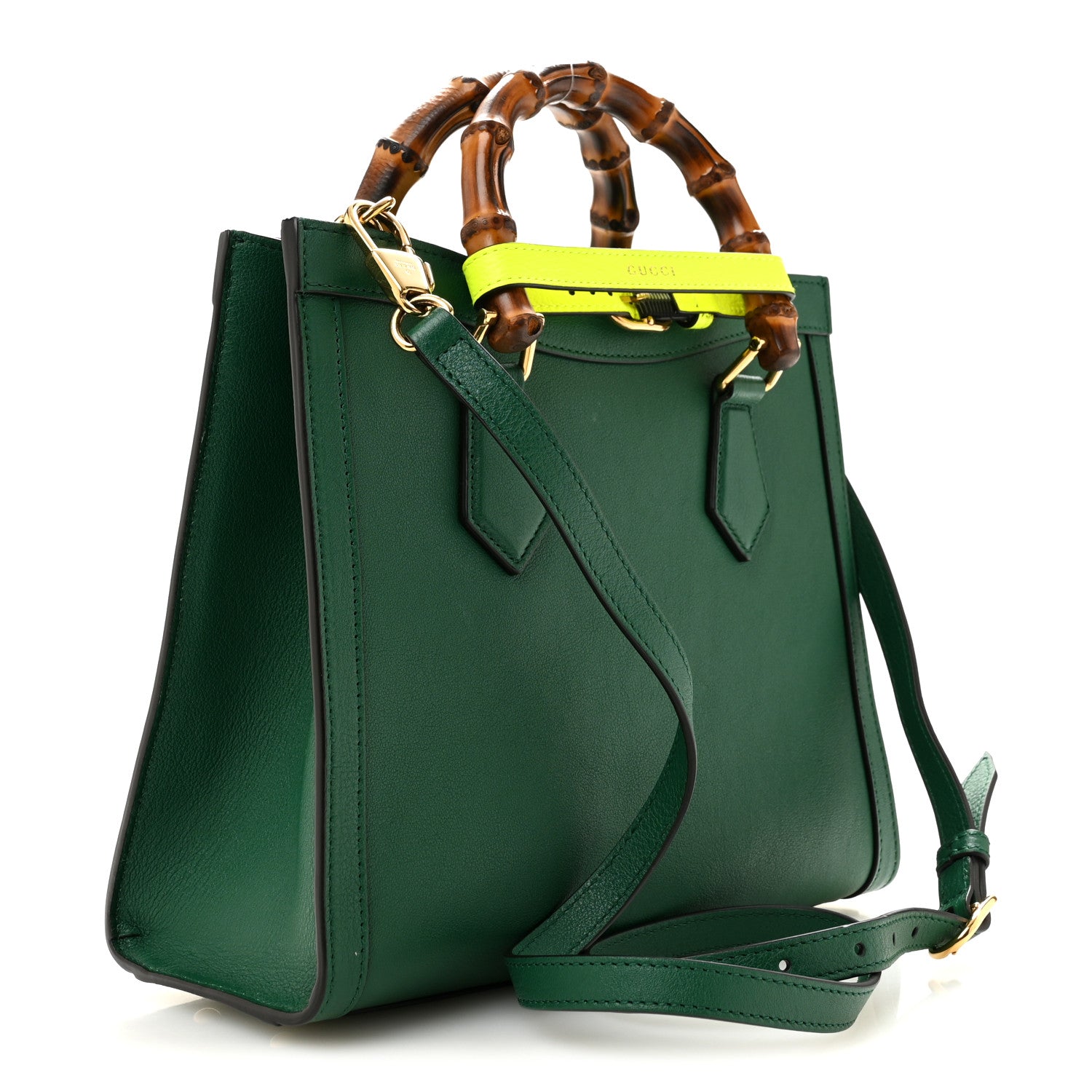 Gucci Wonka Grain Calfskin Small Diana Tote Bag Green Yellow Fluo 3 of 13