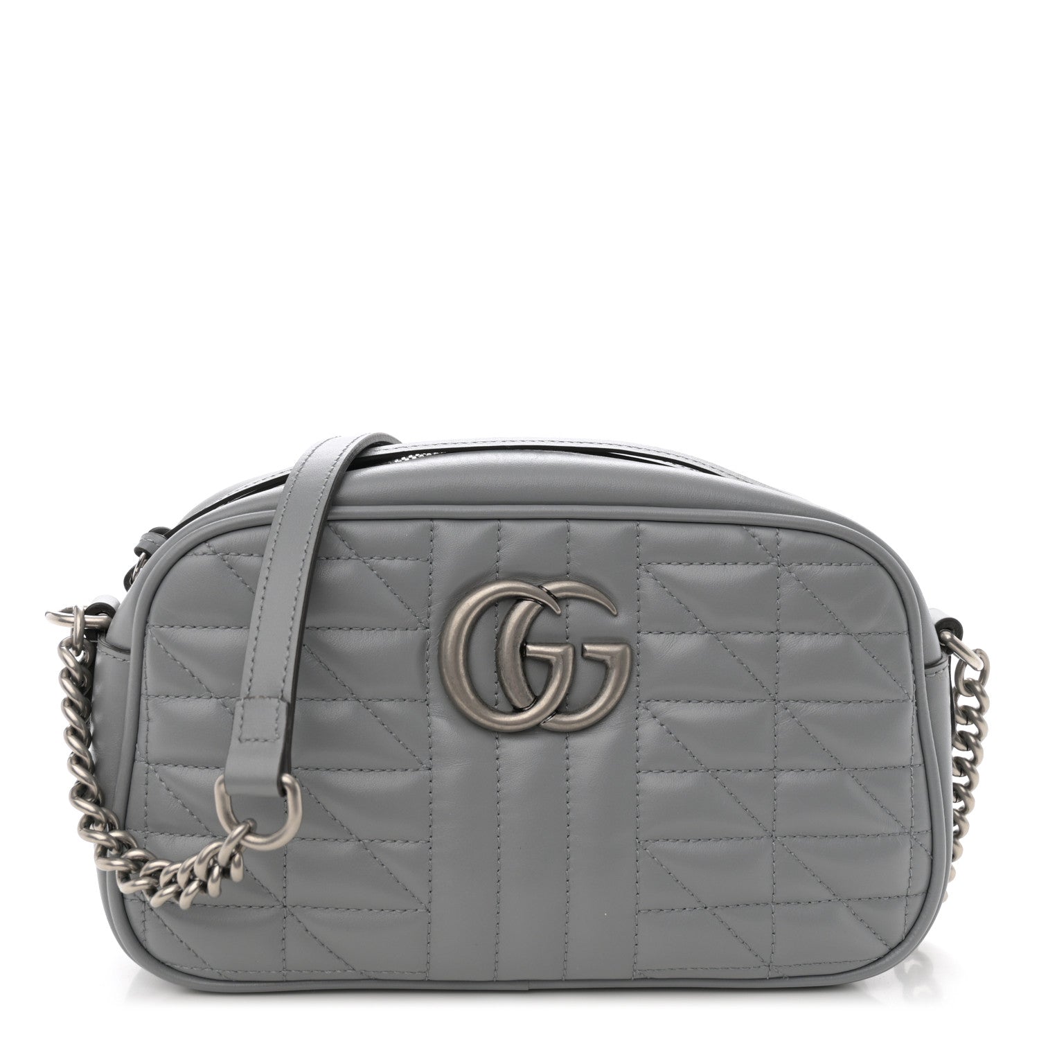 Gucci Calfskin Matelasse Aria Small GG Marmont Chain Shoulder Bag Deep Grey 1 of 9