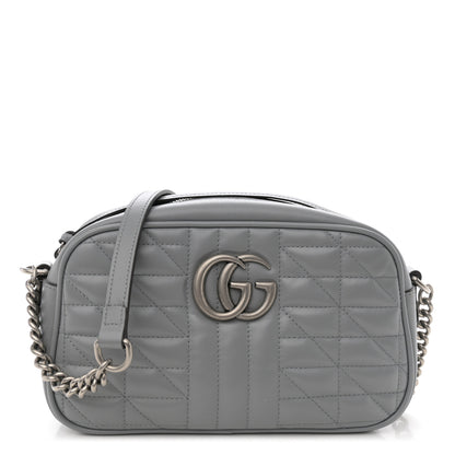 Gucci Calfskin Matelasse Aria Small GG Marmont Chain Shoulder Bag Deep Grey 1 of 9