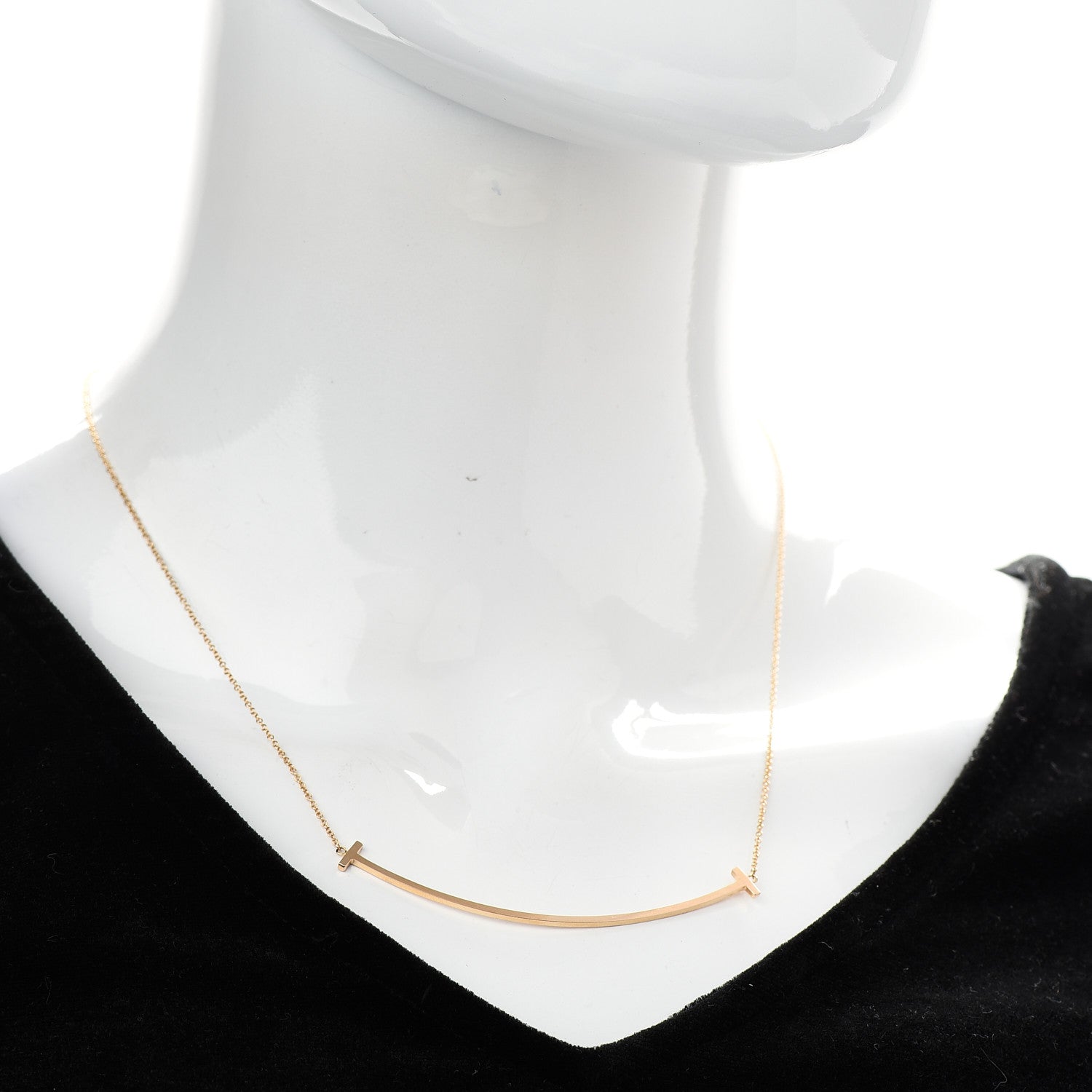Tiffany 18K Rose Gold Large T Smile Pendant Necklace 2 of 6