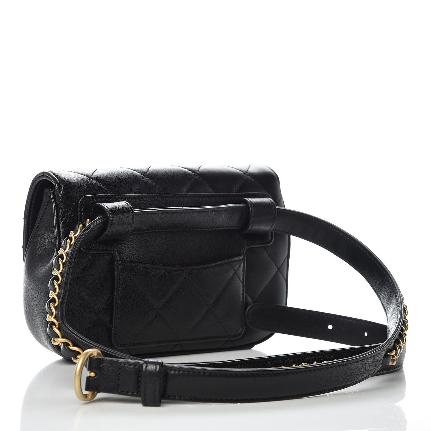 Lambskin Quilted Chain Infinity Waist Belt Bag Black