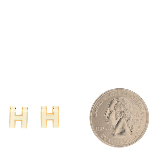 Gold Lacquered Mini Pop H Earrings White