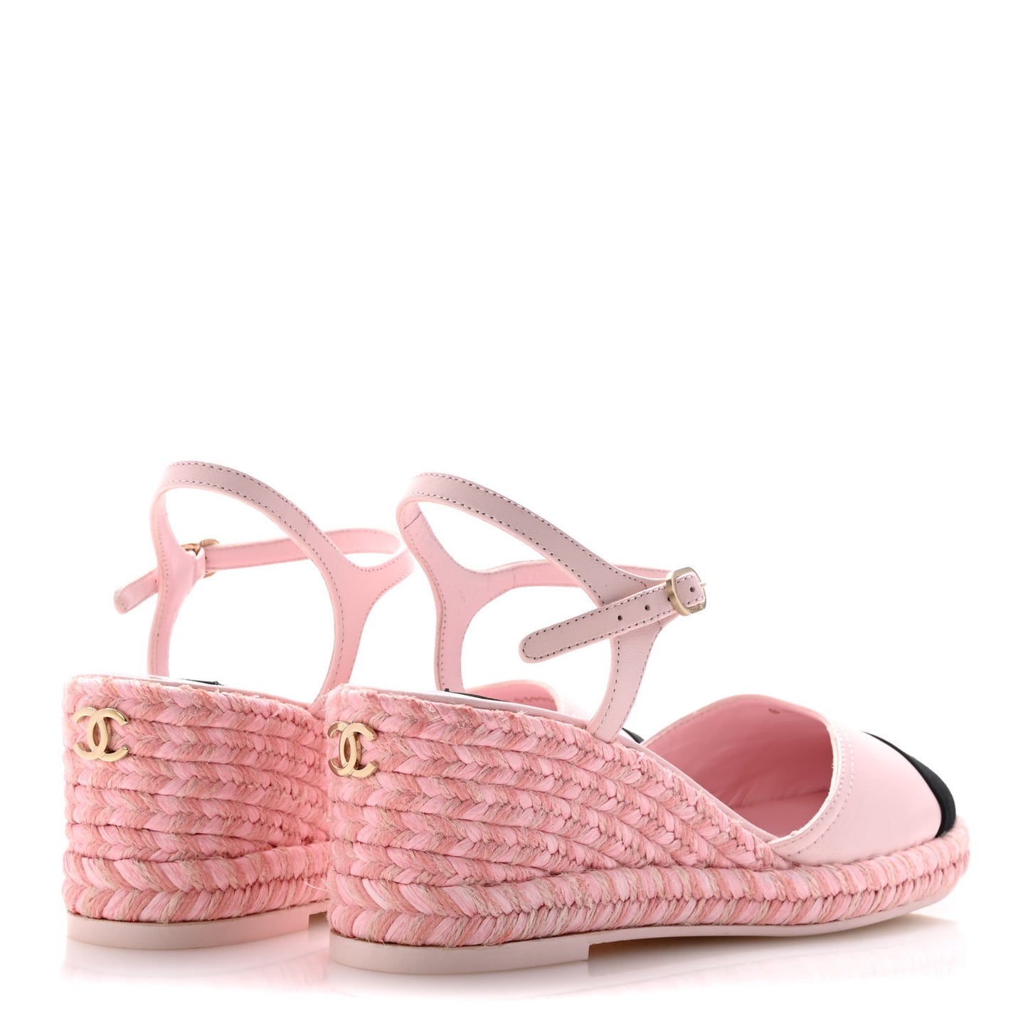 Lambskin Grosgrain CC Espadrilles Wedges 38 Pink Black